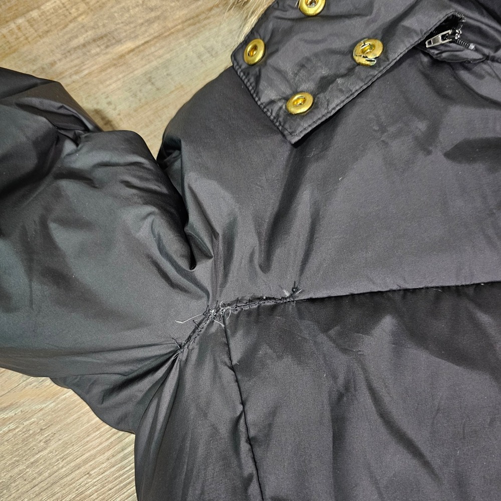 Ellen Tracy Long Puffer Coat Black Racoon Fur Hood Down Fill Women's Size S/M - Picture 8 of 15